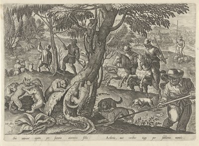 Jacht op wilde katten Jachttaferelen (título de la serie) En el que todo tipo de caza, caza de aves y pesca (título de la serie) de Philips Galle