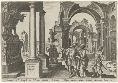 Jehú adora al ídolo de los becerros de oro Los días de la perdición del pueblo judío (título de la serie) de Philips Galle