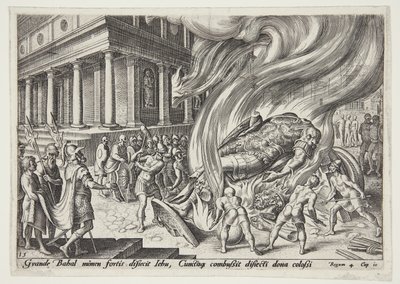 Jehu destruyendo el templo y la estatua de Baal de Philips Galle