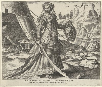 Judit Ivdith (título sobre el objeto) Ocho mujeres famosas del Antiguo y Nuevo Testamento (título de la serie) de Philips Galle