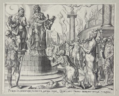 Judith mostrando la cabeza de Holofernes al pueblo de Betulia de Philips Galle