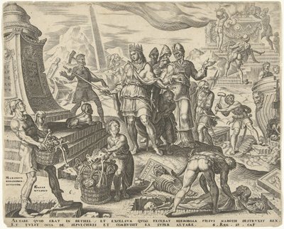 El rey Josías hace profanar el lugar de los sacrificios en Betel Historia del rey Josías (título de la serie) de Philips Galle