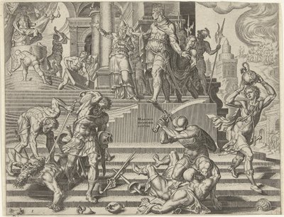 El rey Josías hace destruir el templo de Baal Historia del rey Josías (título de la serie) de Philips Galle