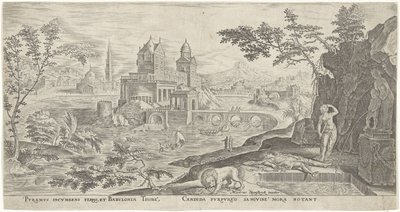 Paisaje con el suicidio de Tisbe de Philips Galle