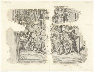 Esquina inferior izquierda de una impresión de la escena de Cebes Tabula Cebetis Carta Vitae (título original) de Philips Galle