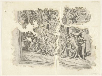 Esquina inferior izquierda de una impresión de la escena de Cebes Tabula Cebetis Carta Vitae (título original) de Philips Galle