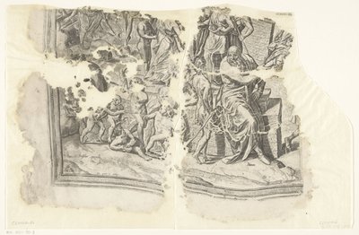 Esquina inferior izquierda de una impresión de la escena de Cebes Tabula Cebetis Carta Vitae (título original) de Philips Galle