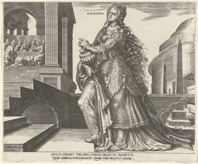 María Magdalena Magdalena (título sobre objeto) Ocho mujeres famosas del Antiguo y Nuevo Testamento (título de la serie) de Philips Galle
