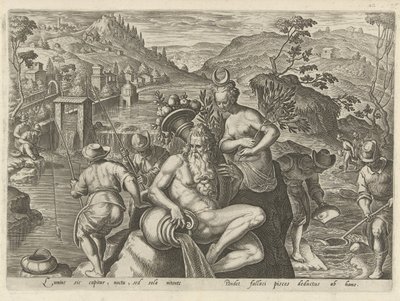 Nachtelijk vissen met een hengel Jachttaferelen (título de la serie) En el que todo tipo de caza, caza de aves y pesca (título de la serie) de Philips Galle