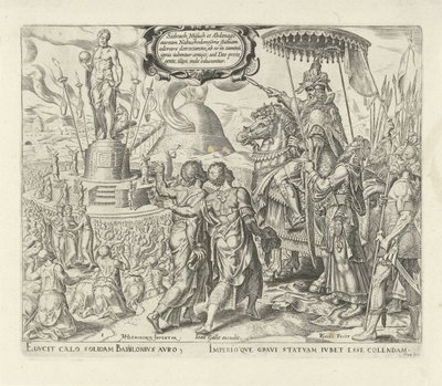 Nabucodonosor acusa a Sadrac, Mesac y Abed-nego Historia de Sadrac, Mesac y Abednego (título de la serie) de Philips Galle