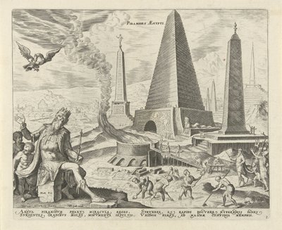 Pirámides de Egipto Pyramids Aegypti (título sobre el objeto) Las ocho maravillas del mundo (título de la serie) de Philips Galle
