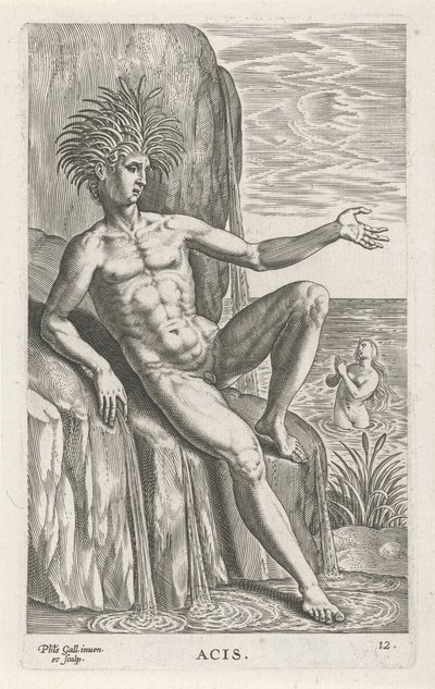 Riviergod Acis Ases (título en el objeto) Rivier-en zeegoden (título de la serie) Imágenes bellamente escritas de los semidioses de los Marini y sus amigos (título de la serie) de Philips Galle