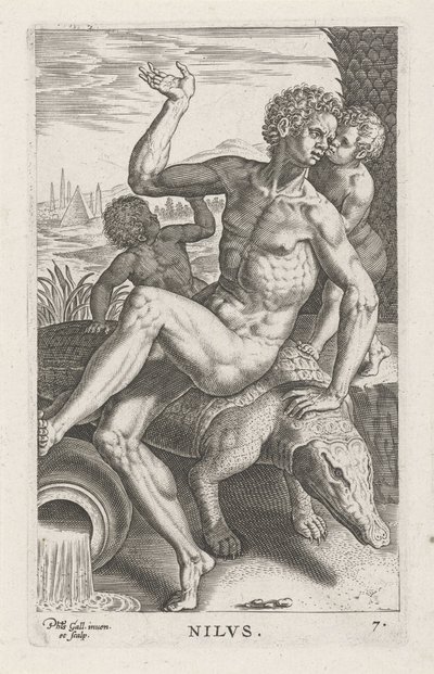 Riviergod Nilo Nilvs (título sobre objeto) Rivier- en zeegoden (título de la serie) Elegantes retratos de los semidioses marinos y los leones marinos (título de la serie) de Philips Galle