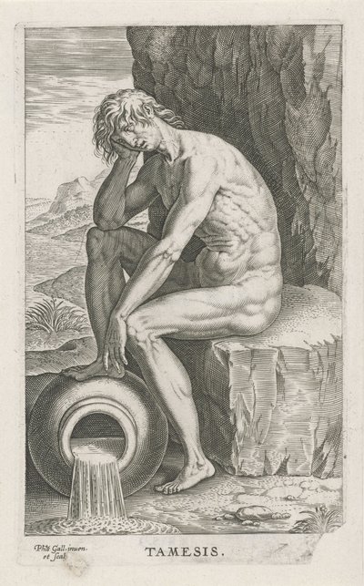 Río Támesis Támesis (título sobre objeto) Rivier-en zeegoden (título de la serie) Imágenes bellamente escritas de los semidioses de los Marini y sus amigos (título de la serie) de Philips Galle