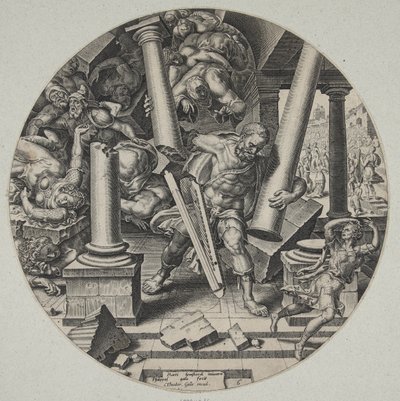 Sansón destruyendo el templo de los filisteos de Philips Galle