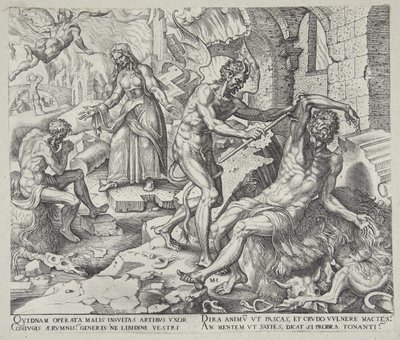 Satanás golpeando a Job con sus llagas de Philips Galle
