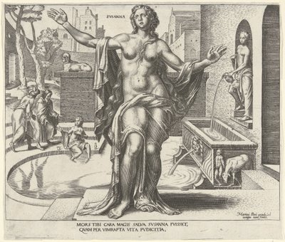 Susana Svsanna (título sobre el objeto) Ocho mujeres famosas del Antiguo y Nuevo Testamento (título de la serie) de Philips Galle