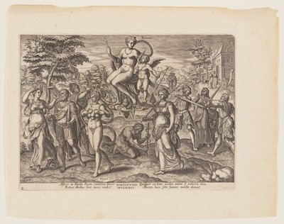 El poder de la mujer [3 Esdras 4:18-19, 22-23, 29-32], de Los cuatro poderes más fuertes de Philips Galle