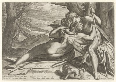 Venus y Adonis con Amor La historia de Adonis (título de la serie) de Philips Galle