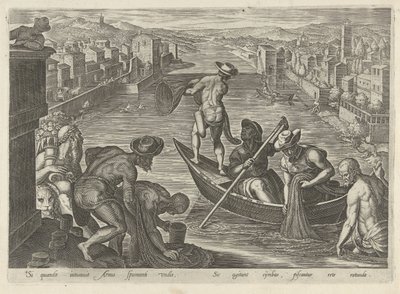 Visvangst conoció a la red Jachttaferelen (título de la serie) En el que todo tipo de caza, caza de aves y pesca (título de la serie) de Philips Galle