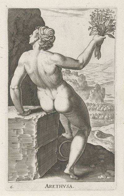 La ninfa del agua Arethusa Arthvsa (título sobre el objeto) Stroom- en waternimfen (título de la serie) pezones oceanítidos y potamidum (título de la serie) de Philips Galle