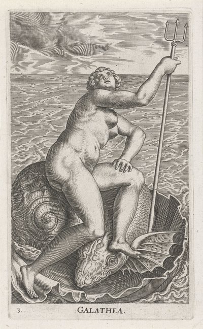 Waternimf Galatea Galatia (título sobre el objeto) Stroom- una ninfa de agua (título de la serie) Nympharum oceanitidum, Ephydridum potamidum naiadum (título de la serie) de Philips Galle