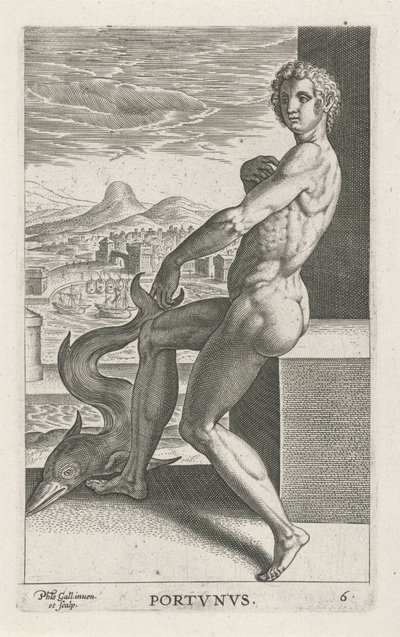 Zeegod Portunus Portvnvs (título sobre el objeto) Rivier- en zeegoden (título de la serie) Elegantes retratos de los semidioses marinos y los leones marinos (título de la serie) de Philips Galle