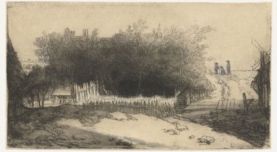 paisaje con una cerca blanca de Philips Koninck
