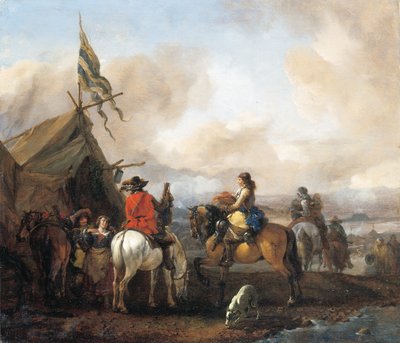 Un campamento militar con caballeros de Philips Wouwerman