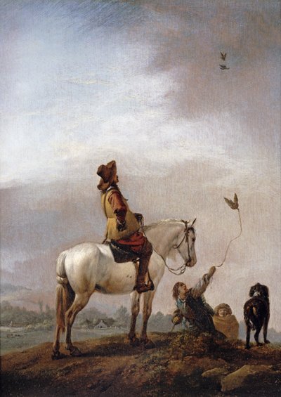 Caballero en un caballo observando a un halconero de Philips Wouwerman
