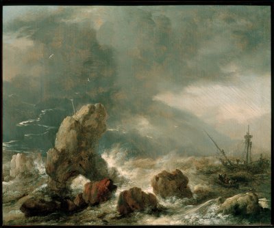 Mar tormentoso con tres barcos en peligro de Philips Wouwerman
