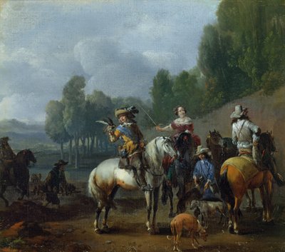 Una fiesta de cetrería de Philips Wouwermans or Wouwerman