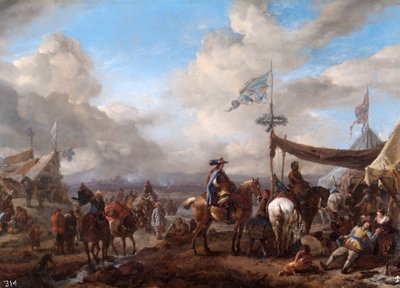 Escena de campamento con corneta y herrador (óleo sobre lienzo) de Philips Wouwermans or Wouwerman