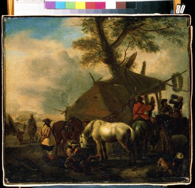 El lugar de riego. Pintura de Philips Wouwerman (1619-1668). Óleo sobre madera de Philips Wouwermans or Wouwerman