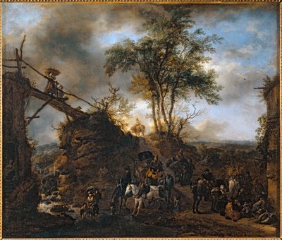 Puente de madera sobre el torrente ... de Philips Wouwermans or Wouwerman