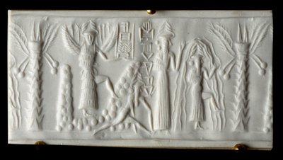Civilización fenicia: dios del agua dice sello de “El nacimiento de la primavera”. 2200 a.C. De Tello. Museo del Louvre, París de Phoenician Phoenician