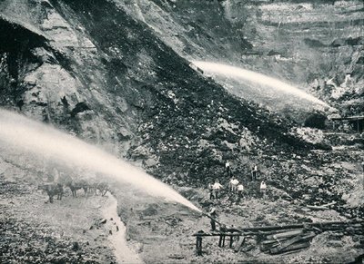 Dragado hidráulico de depósitos de estaño aluvial, Tasmania, c.1900, de 
