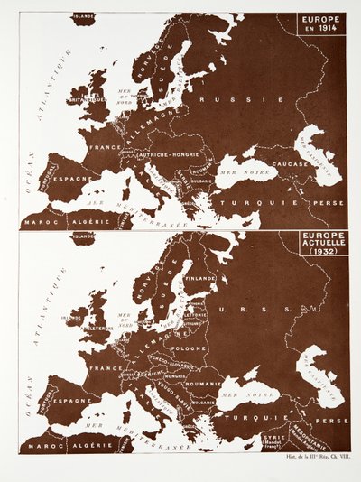 Mapa de Europa en 1914 y Europa en 1932, de Histoire de la Troisieme Republique, Vol. I, l