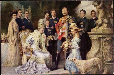 Artista Ak Kaiser Wilhelm II, Auguste Viktoria, Viktoria Luise, Greyhound, Prusia (foto b/n) de Photographer German