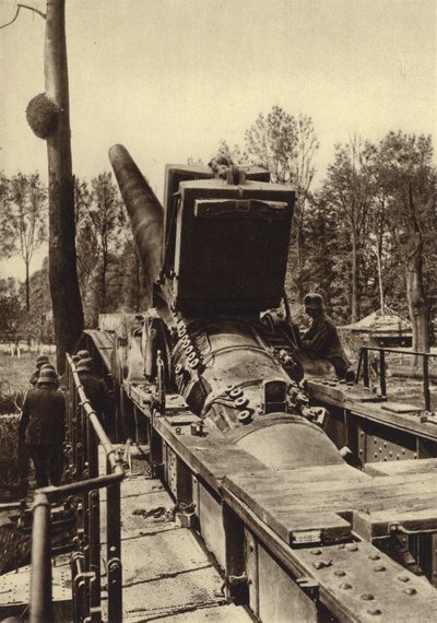 Cañón ferroviario alemán de 380 mm del tipo utilizado en los bombardeos de Verdún y Dunkerque, Francia, Primera Guerra Mundial de Photographer German