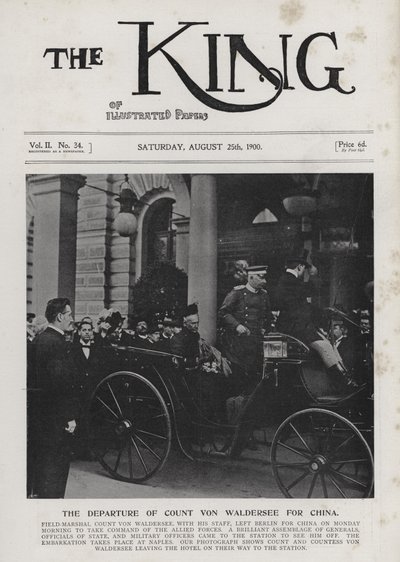 Mariscal de campo alemán Alfred von Waldersee partiendo de Berlín para comandar la fuerza expedicionaria internacional contra los Bóxers en China, agosto de 1900 de Photographer German