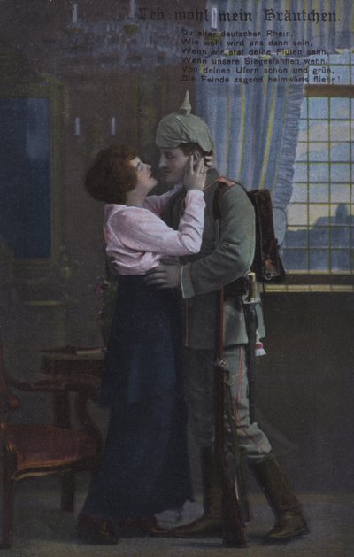 Soldado alemán despidiéndose de su esposa antes de ir a la guerra (foto en color) de Photographer German