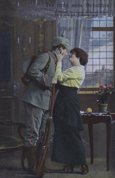 Soldado alemán despidiéndose de su esposa antes de ir a la guerra de Photographer German
