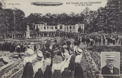 Graf Ferdinand von Zeppelin, y su dirigible LZ III sobre Berlín de Photographer German