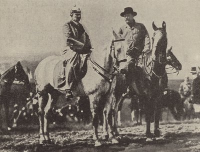 Kaiser Wilhelm II de Alemania y el presidente de EE.UU. Theodore Roosevelt observando al ejército alemán en maniobras de Photographer German