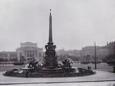 Leipzig: Fuente de Mende en Augustusplatz y Nuevo Teatro de Photographer German