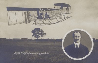 Orville Wright volando su avión en Berlín, agosto de Photographer German