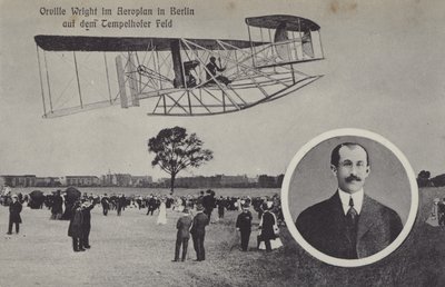 Orville Wright volando su aeroplano sobre el aeródromo de Tempelhof, Berlín de Photographer German