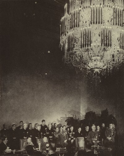 Firma del Pacto Tripartito que forma el Eje de Japón, la Alemania nazi y la Italia fascista en la Cancillería del Reich, Berlín, Segunda Guerra Mundial, 27 de septiembre de 1940 (fotografía en blanco y negro). de Photographer German