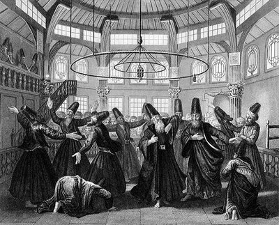 La danza de los derviches, grabado por W. Forrest, de 